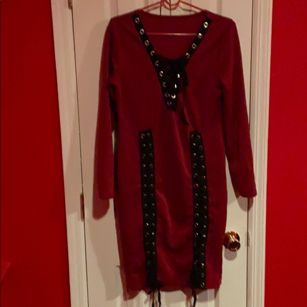 Lace up burgundy dress